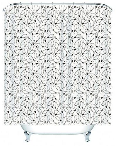 Whoiy Badewannenvorhang Schwarz, Duschrollo Um Die Ecke 150X180cm Polyester Badegardinen Bowling Weiss für Badezimmer