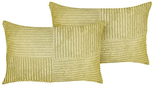 Beliani Set of 2 Throw Cushions Decorative Pillows Corduroy 50 x 30 cm Green Millet