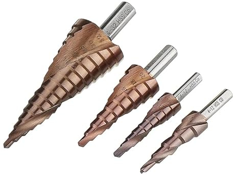 4 Stück M35 Kobalt 5% Stufenbohrer 4–12/4–20/4–32 mm Dreieckschaft HSS-Co Spiralflöte Metallbohrer Lochschneider for Edelstahl