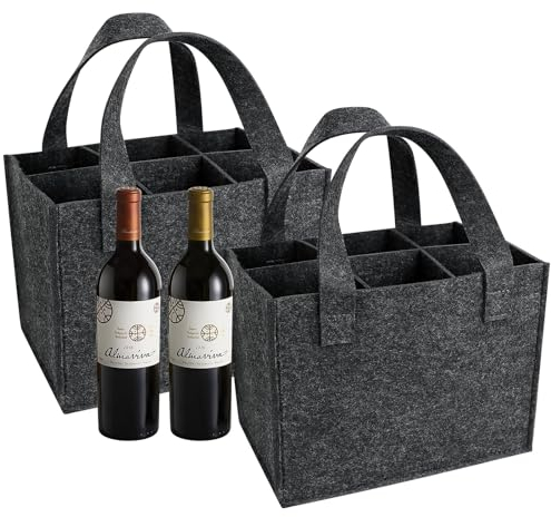 JOLIGAEA Flaschentasche mit 6 Fächer, 2 Stück Flaschenträger aus Filz mit Abnehmbaren Trennwänden, Filztasche Weinflasche Tasche, Tragetasche für Bierflaschen Weinflasche (24 x 16 x 18 cm)