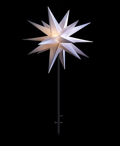 Sterntaler Dekostern | Weihnachtsstern Kunststoff | 18-Zacker | Faltstern mit Ständer | Weiß | 100cm | Außen | LED | Netzstecker