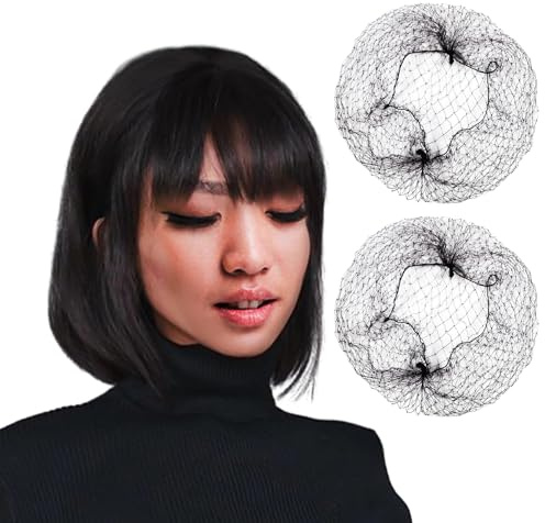 Peluca negra de 1 pieza con redecilla de 2 piezas, pelo corto y liso con flequillo, peluca de pelo liso, de moda para cosplay, fiesta y uso diario