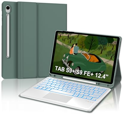 IVEOPPE Samsung Galaxy Tab S9 FE Plus Hülle mit Tastatur - Hülle Tastatur für Samsung Tab S9+ /S9 FE+, QWERTZ Abnehmbare Bluetooth Tastatur mit Touchpad für Galaxy Tab S9+, Dunkelgrün