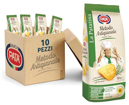 PATA | Patatine al Rosmarino Metodo Artigianale, Senza Glutine, Con Olio di Semi di Girasole Alto Oleico, Fonte di Iodio, 10x150g