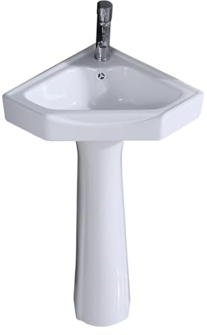 Lavabo sur pied monobloc, lavabo sur pied en céramique pour salle de bain, lavabo triangulaire, lavabo de salle de bain sur pied avec trop-plein, lavabo de salle d'eau