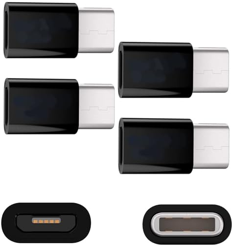 DIGITALRISE 4 adaptadores de Micro USB Hembra a USB Type-C Macho, Convierte USB 2.0 Tipo B a USB 3.1 Tipo C, Color Negro