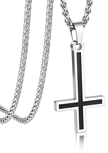 Bandmax Umgedrehtes Kreuz Kette Herren Damen Edelstahl Halskette mit Kreuz Anhänger Upside Down Kreuzkette Satan Kruzifix Taufkette Ostern Collier Christlicher Schmuck für Freund Freundin