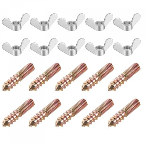 Hztuang Tuercas de Mariposa M6, Tuerca de Mariposa, Tono Plateado, 20 Piezas y Perno Colgante M6X30 Mm, Tornillo de Doble Cabeza, 20 Piezas