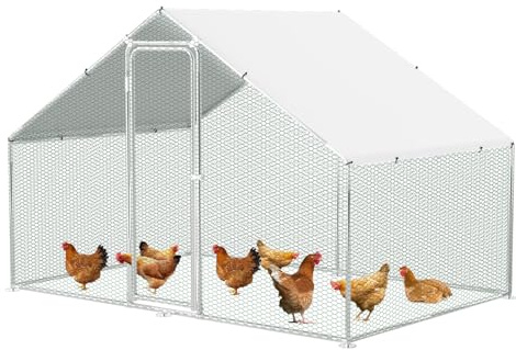 Ollewiellan 3x2x2m Hühnerstall Verzinkter Stahl Freilaufgehege Kleintierstall Hühnerhaus Dach Geflügelstall mit Sonnenschutzdach und Tür für Haustierkäfig Hühnerkäfig Vogelkäfig Kleintiere Pflanzen