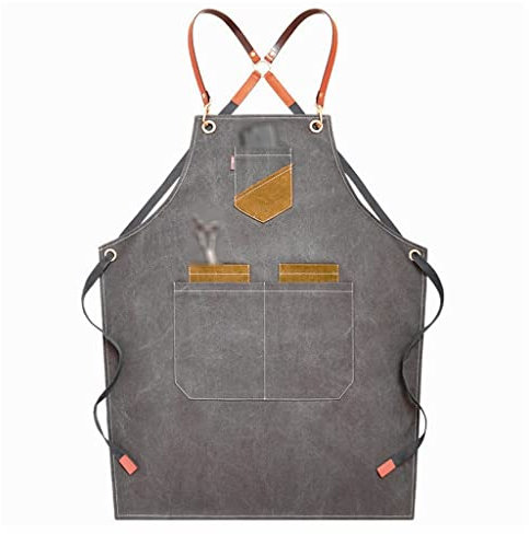 FQCXCKJ Kochschürze für Männer und Frauen, Küchenschürze, Schürzen mit Taschen, Denim, für Cafés, Milchteeläden, Backen, Friseursalon, neutraler Overall (Grau M)