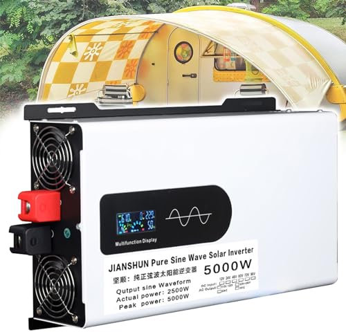 Inversor de Corriente de Onda sinusoidal Pura de 5000 W, convertidor de Voltaje de 12 V, 24 V, 48 V, 60 V, 72 V CC a 110 V 220 V CA con Pantalla LCD, para hogar/RV/camión/Camping,72V5000W