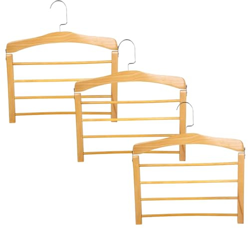 HoveeLuty 3 st byxhängare i 4 nivåer i trä, halkfria utrymmesbesparande hängare med roterande krok, höga bärande hängare för byxor, jeans, byxor och halsdukar