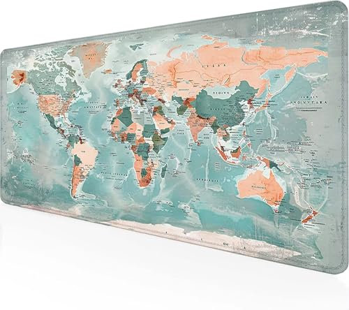 Tapis de Souris XXL Gaming Carte du Monde Grand Tapis de Souris 1500 x 800 mm, Gaming Accessoire Blanc Tapis de Souris Gamer Antidérapante Résistant à l'eau Mouse Pad pour Les Jeux, Bureau, Cadeau C-0