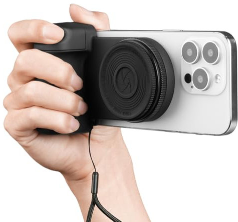 HOTUT Estabilizador de Smartphone Camera Grip, Agarre Magnético para Smartphone con Control Remoto Bluetooth Desmontable, Luz, Espejo, Dos Anillos Metálicos y Trípode para Vlog, Selfie, iPhone 16 15