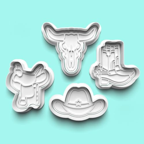 Cowboy Cookie Cutter and Fondant Stamp Set – Party Celebration, Birthday Cake, Baker Cookies, Baking Fun, Sugar Biscuit Topper 8-9cm