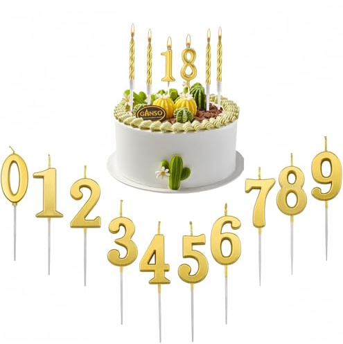 Heanvmyss Candeline Compleanno Numeri 0-9,10 Pezzi Candele Torta,3D Candela Glitterata Oro,Decorazioni per Torta Topper per Feste Anniversario Matrimonio