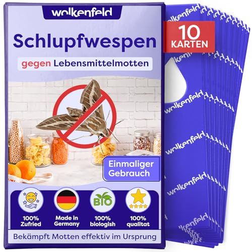 Wolkenfeld Vespe parassitoidi Contro Le tarme Alimentari – 10 Carte – Lotta Efficace e priva di Sostanze chimiche Contro Le tarme – Alternativa Naturale a trappole per tarme