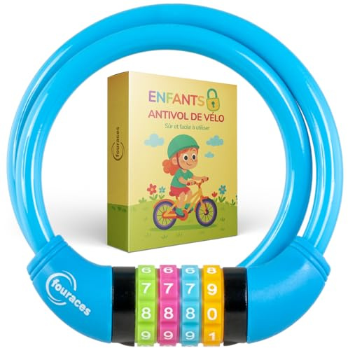 fouraces antivol pour vélo 65 cm, cadenas à combinaison à 4 chiffres, pour enfants bleu, pour velo, trotinette, poussette, filles et garçons, 10 mm