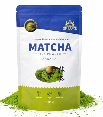 SRILUXE - Ceremonial Matcha Green Tea Powder - Premium Grade-100g. Produced in Japan, Uji, Kyoto. Use for Drinking, Cooking, Baking, Smoothie Making and with Milk. Vegan & Vegetarian Friendly (AAAAA)