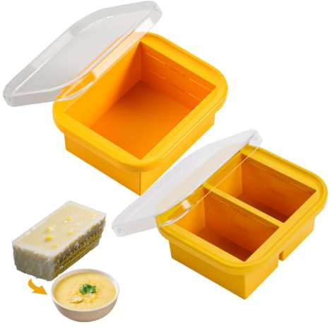 Vassoio in silicone per una tazza e due tazze per congelatore con coperchio, grandi stampi per cubetti di ghiaccio per conservare brodo, salsa, preparazione pasti, cubetti di ghiaccio e yogurt