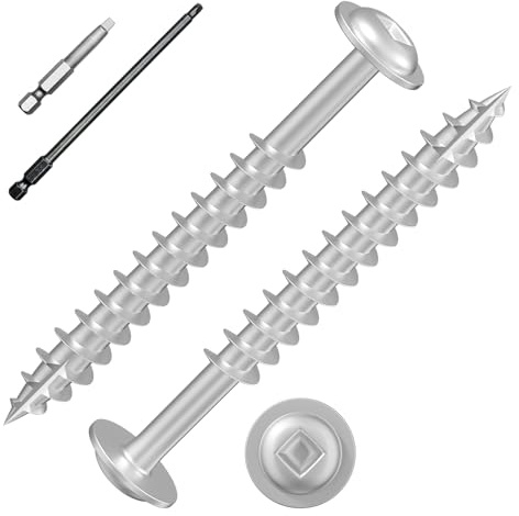 Wensilon (White) Pocket Hole Screws # 8 * 2 86pcs 1lbs Square Hole Wood Screws and Round Head Square Hole self Tapping Screws are Suitable for Wooden use.150MM,60MM Drive bit Included.