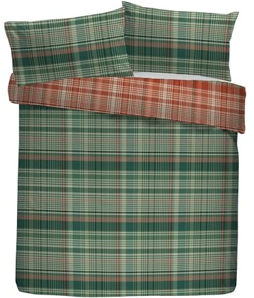 Dreams & Drapes Lodge Bennet Kariertes Bettbezug-Set, 100% gebürstete Baumwolle, Super-King-Size-Bett, 260 x 220 cm, Grün, traditionelles Karomuster