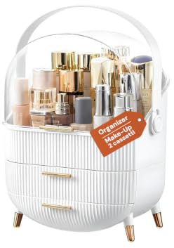 Avilia - Organizer Make-Up Elegante con Coperchio Trasparente, 1 Scomparto e 2 Cassetti, Ideale per Trucchi, Facile da Trasportare e Resistente all’Umidità