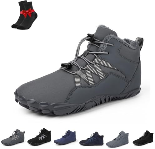Vattentäta vinterbarfotaskor, noll droppsula promenadkängor for kvinnor och män, casual ankelsneakers, snökängor(Gray B,43 EU)