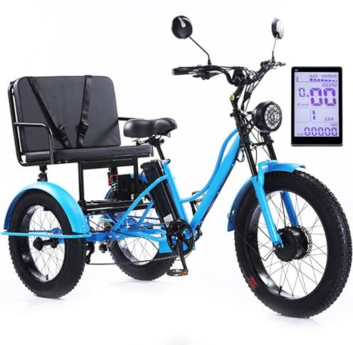 Adult Fat Tire Electric Tricycle with Passenger Seat - Heavy-Duty Carbon Steel Frame, LCD Display, Headlight for City and Mountain Roads