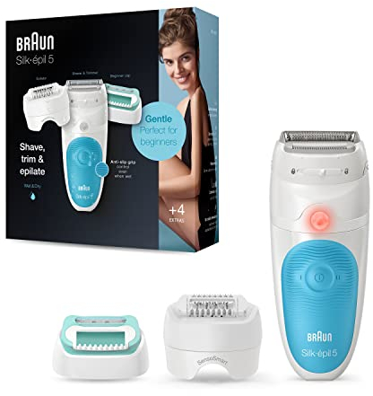 Braun Silk-épil 5-610, Epilierer für Epilations-Einsteigerinnen für eine sanfte Haarentfernung, weiß/türkis