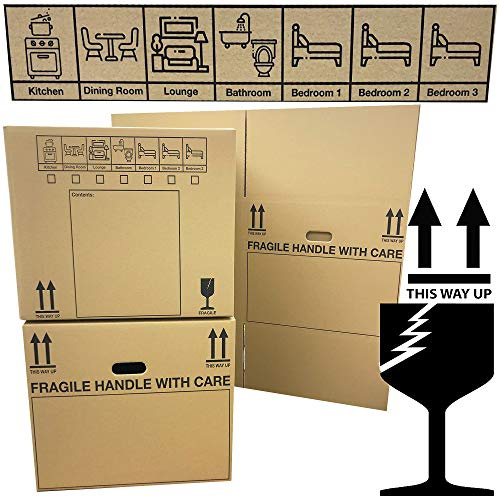 Storm Trading 5 x Strong Cardboard Storage Packing Moving House Boxes with Carry Handles and Room List 53cm x 53cm x 41cm / 21''x 21''x 16'' 115 litres