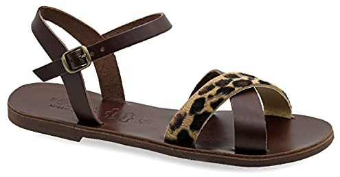 37 Multicolore 1 Emmanuela Sandales plats en cuir à la main en cuir avec ceinture à boucle réglable, chaussures d'été avec bretelles de cheville pour femmes, sandales Slingback avec orteils ouverts