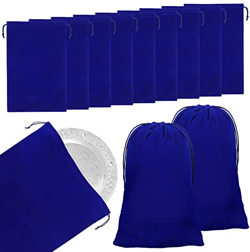 10 sacchetti argentati, 22,9 x 30,5 cm, anti-ossidazione, in tessuto, per gioielli in argento, protezione per posate, argenteria, pulizia antiossidante (blu scuro)