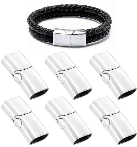 6 Stück Armband Magnetverschluss, Rechteck Verschluss für Schmuck, 12 * 6mm Silber Magnetverschluss Schmuck Edelstah für Lederband Halskette Schnalle Bohrung