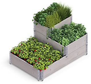 Upyard Stepped Bed - modernes Hochbeet aus Palettenrahmen - modulares, mehrstufiges Hochbeet aus Naturholz für Garten und Terrasse, 120x80x58,5, Grau