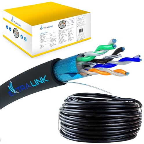 EXTRALINK Cavo Ethernet Esterno 305m CAT5e LAN F/UTP (GEL) Schermato – 100% Rame Puro, Compatibile PoE, Guaina PE Resistente ai Raggi UV, Impermeabile e Durevole per Esterni