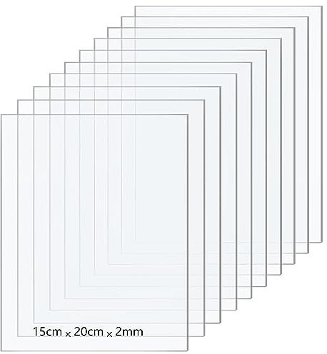 Taiyeestar 10 Pcs Clear Acrylic Sheets, 2mm Thick Clear Perspex Sheet, Transparent Plastic Sheet Acrylic Board, for Picture Frame Glass Replacement, Display Projects, Painting, DIY Craft (15 * 20cm)