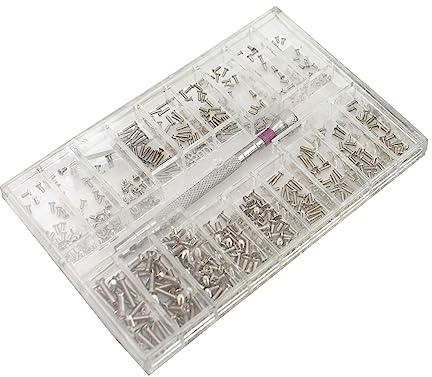 500 Mikroschrauben, M1,2, M1,4, M2 Flachkopf Schrauben, Brillen Schrauben Set mit Schraubendreher