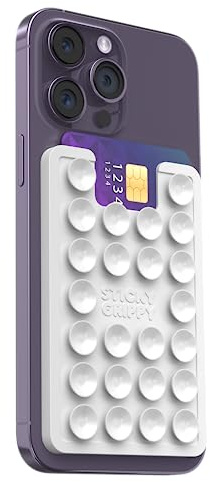 StickyGrippy Suction Phone Card Holder Mount, Phone Wallet, Silicon Adhesive Phone Accessory for iPhone and Android, Hands-Free Mirror Shower Phone Holder, TikTok Videos and Selfies (White)