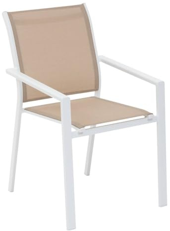 Hespéride – Stapelbarer Gartenstuhl Essentia, Leinen & Weiß – Rostbeständiges Aluminium, Texaline-Finish – Gartenmöbel für Terrasse oder Balkon