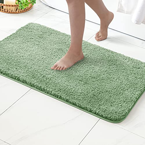 MIULEE 1 Pieza Alfombrilla de Microfibra de 4 CM de Largo Antideslizante Absorción de Agua Alfombra de Baño Suave para Puertas de Entrada Pasillo Ducha Habitación Sala de Estar 40x60cm Verde