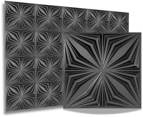 Eurodeco 12PCS/3 m² 3D Paneele PVC Kunststoffpaneele Wandpaneele Gaming Zimmer Wand Decke 3D Optik Brillant (12) PVC 3D Platten, D126 Schwarz