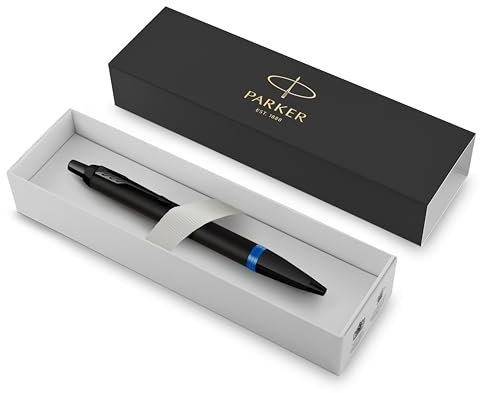 Parker IM Premium Ballpoint Pen | Matte Black with Marine Blue Ring | Black Ink | Gift Boxed