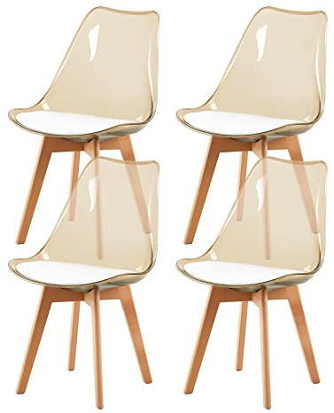 EGGREE Esszimmerstühle 4er Set, Schalenstuhl mit PU Sitz, Transparent Braun