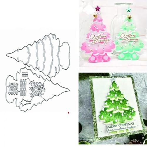 Metall-Stanzformen mit Weihnachtsbaum-Schneeflocken-Motiv, Motiv: Merry Christams Tree, Schneeflocke, Stanzschablonen, DIY, Scrapbooking, dekorative Prägung, Papier, Scrapbooking, Kartenherstellung, 2