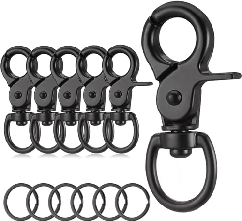 6Pcs Moschettone Portachiavi, 360°Moschettone Girevole con Portachiavi, Moschettone Piccolo in Lega di Zinco, Portachiavi Moschettone Nero Resistente per Guinzaglio per Cani, chiave