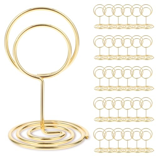 Prasacco 30Pcs Gold Table Number Holders, 2 Inch Place Card Holders Wire Picture Holders for Tables Small Table Card Holders Card Stands Name Menu Clips for Wedding Birthday Party Graduation Reception
