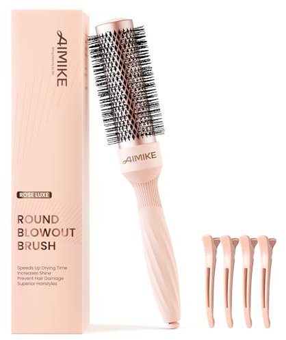 AIMIKE ROSE LUXE Round Hair Brush, Nano Thermal Ceramic & Ionic Tech Round Brush, Professional Hair Brush for Blow Drying, Styling, Curling & Add Volume,1.3 Inch Barrel Brush