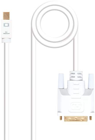 Blendend Mini-DisplayPort-auf-DVI-Konverterkabel, Stecker auf Stecker, weiß, Länge 2,0 m, ideal für den Anschluss von Geräten mit Mini-DP-Ausgang an DVI-Monitore.
