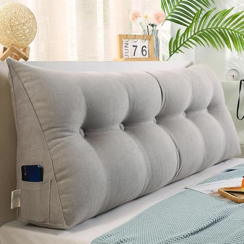 OBABO Rückenkissen, Lesekissen für Bett und Sofa, Keilkissen, ückenpolster für die Wand, 2 in 1 Rückenlehne und Kopfkissen, Keilkissen mit Tasche,Gray-60 * 50 * 20cm